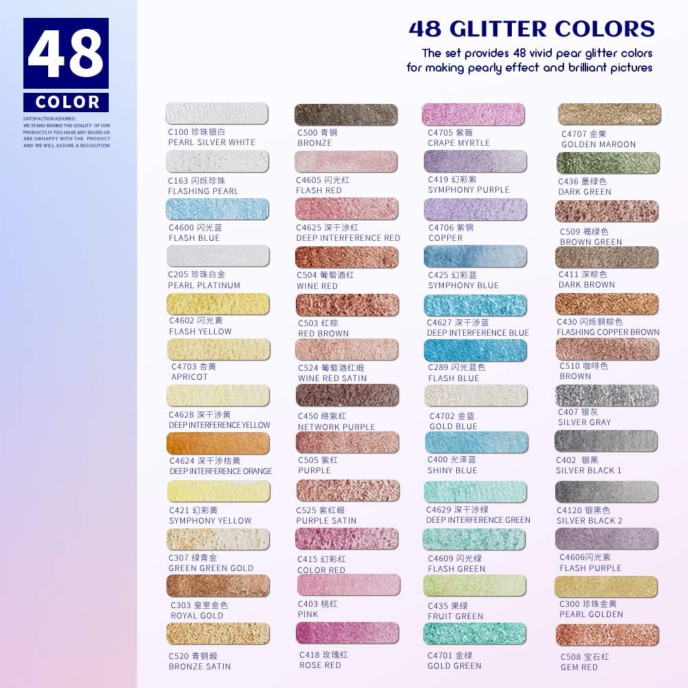 Paul Rubens Artist Grade Watercolor Set, 48 Colors Glitter Metallic Paints, Portable Metal Case, Suitable for Beginners, Hobbyists, Students, Artists