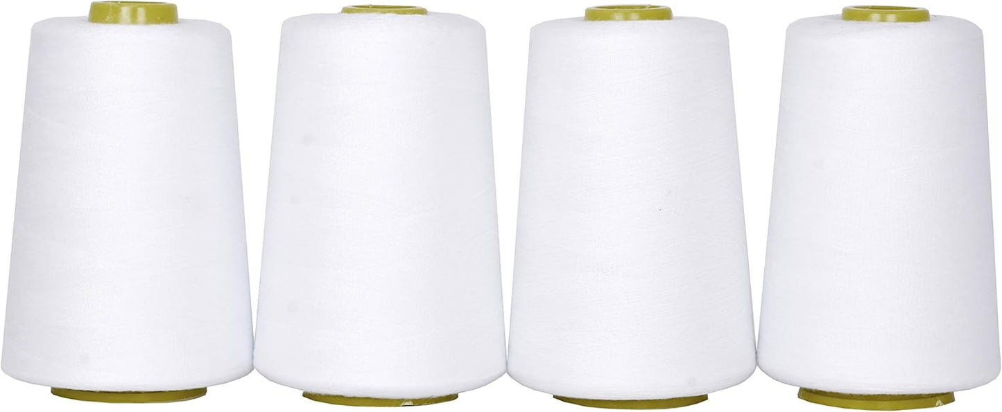 Mandala Crafts 4 Pack of Serger Threads Cones Spools - 40S/2 24000 Yards Polyester White Threads for Sergers Machine and Overlock Quilting Sewing Machine