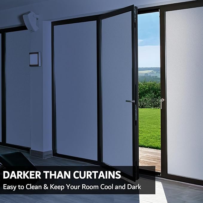 FEOMOS White Total Blackout Window Film, Static Cling Blackout Window Clings, 100% Light Blocking Film, Room Darkening Window Cover for Privacy Day Sleep Sun Blocking 23.6x118 inches