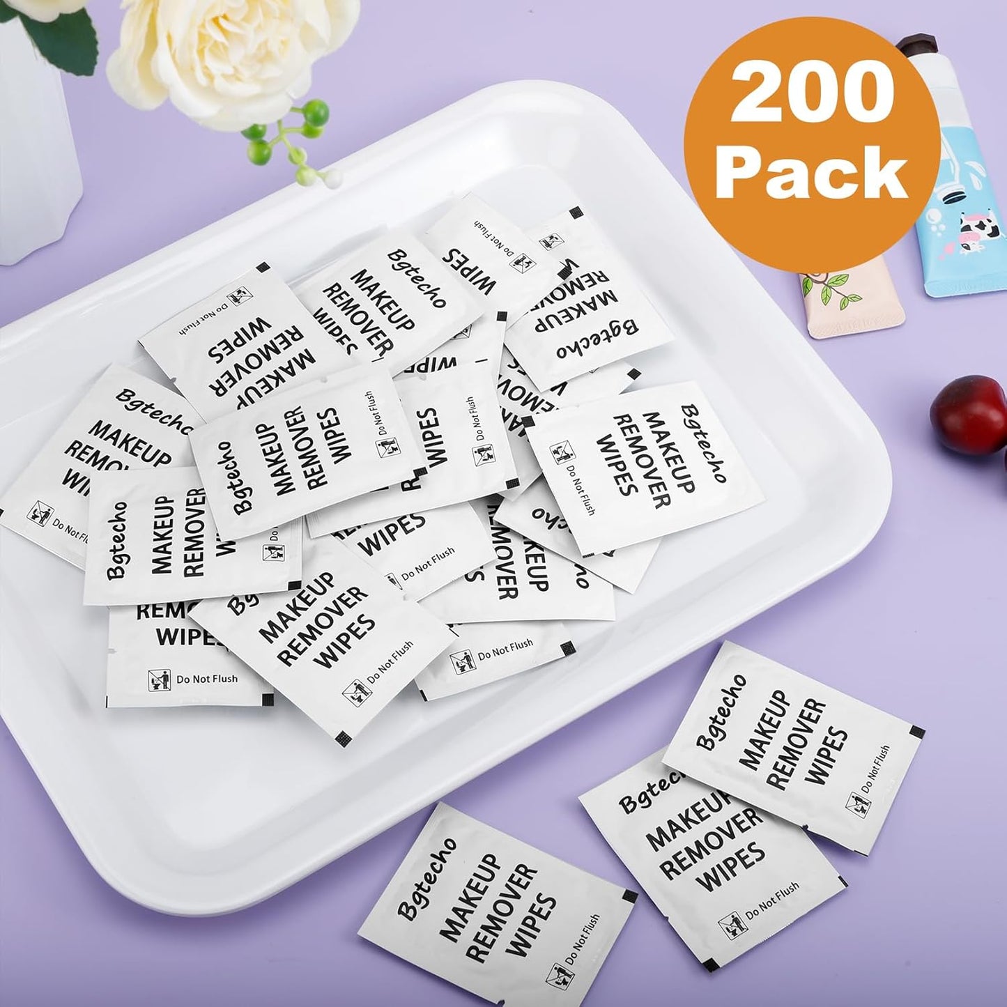 200 Pack Makeup Remover Wipe Bulk, Individually Wrapped Makeup Remover Wipes, Alcohol Free Facial Cleansing Wipes, Makeup Wipe with Vitamin E, Gentle Face Wipes for Travel Hotel(White)