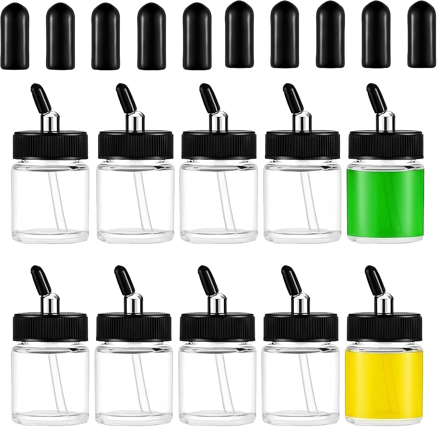 10PCS 22CC Airbrush Glass Bottles with Jar Caps for Master, Iwata Dual Action Airbrush