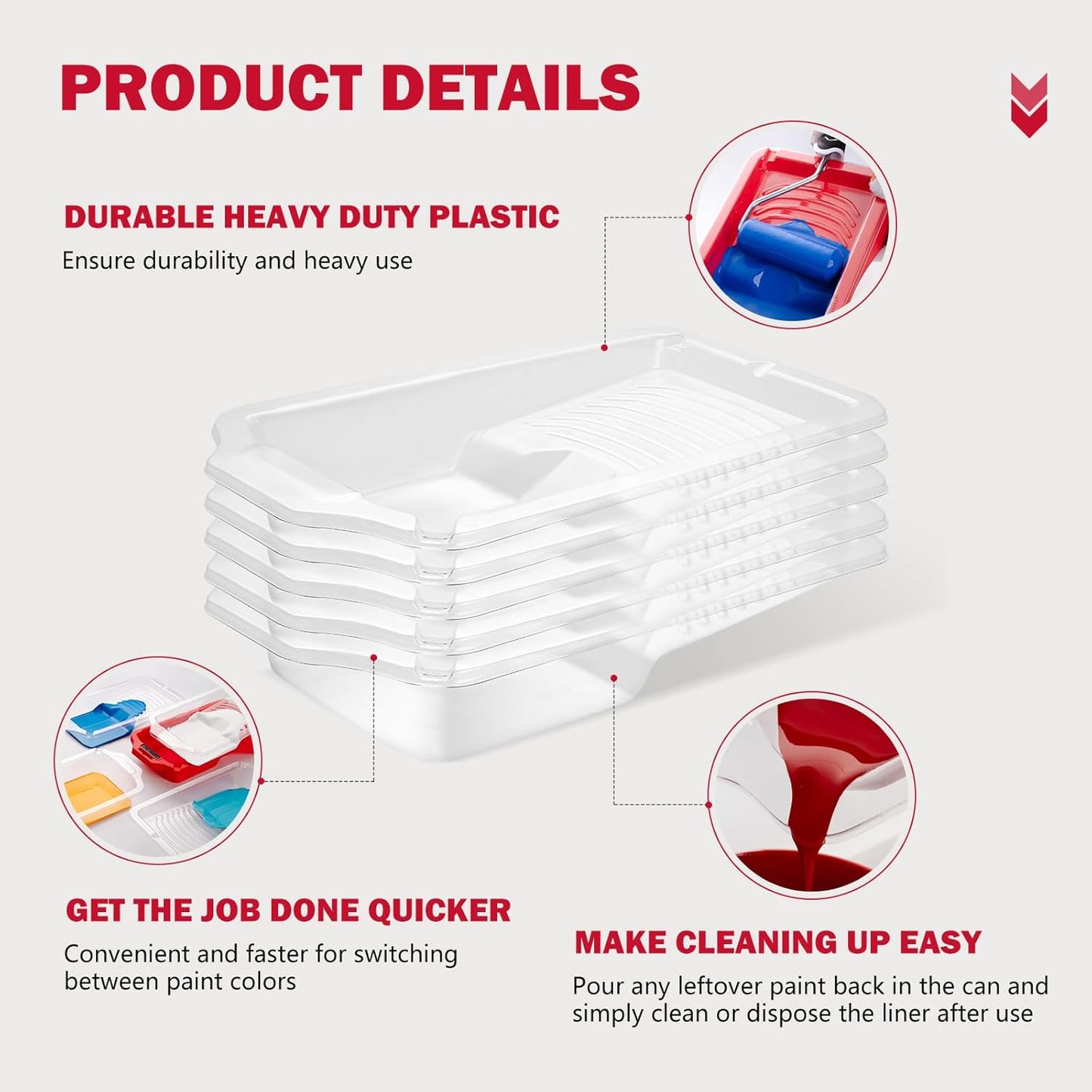 Mister Rui 4 Inch Paint Tray Liners 8-Pack with Lid - Reusable, Solvent-Proof Plastic Roller Tray Refills for Leak-Free Painting, Fits Mister Rui Red Trays