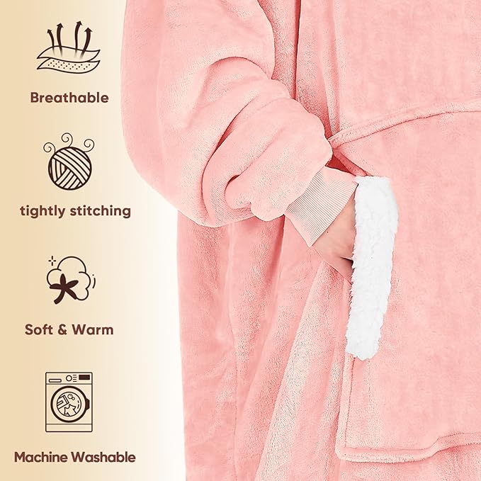 yescool Wearable Blanket Hoodie, Flannel Sherpa Fleece Blanket Sweatshirt for Adults Women Men,One Size Fits All