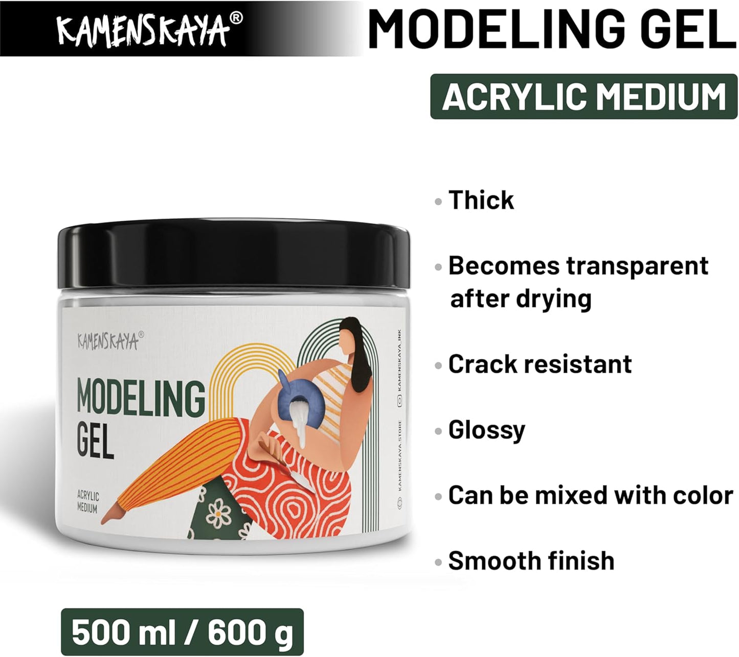 Kamenskaya Gel Medium for Acrylic Paint - 16.9 fl oz (500 ml)