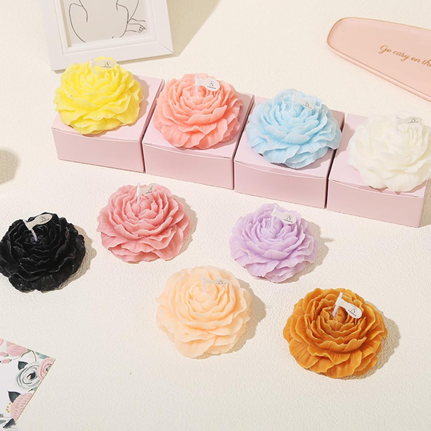 2Pcs Peony Silicone Candle Flower Wax Mold Silicone for Candles Resin Making Molds Moldes De Silicona para Hacer Velas Artesanales De Silicona,for Making Mothers Day Gifts for Mom Daughter