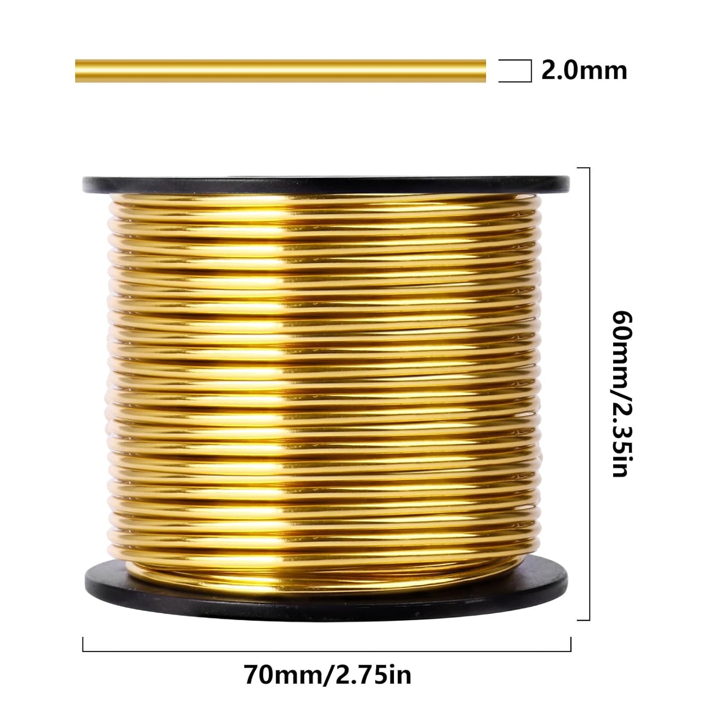 Aluminum Craft Wire, 95 Feet 2.0mm/ 14 Gauge Gold Bendable Soft Metal Aluminum Wire Roll Bulk for DIY Crafts Sculpting Jewelry Making