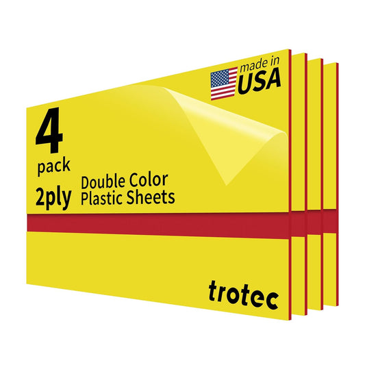 Trotec TroLase | 12"x24"x1/16", 4 Pcs | Yellow/Red | 2 Ply | Modified Acrylic | Laser Engraving Double Color Plastic Sheet | Engraving Blanks for Laser, Saw, Guillotine | Made in USA