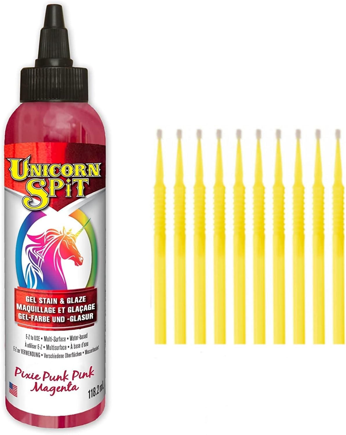 Unicorn SPiT Gel Stain and Glaze in One - Pixie Punk Pink 4 oz. Bottle Detail Sticks