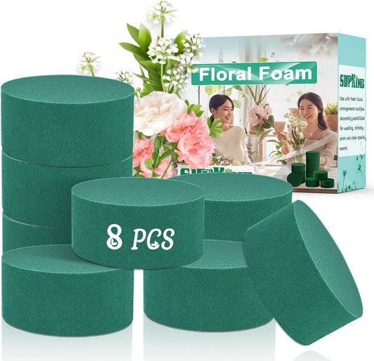 SupKing 8 Pcs Floral Foam Blocks 3.15" Round Green Wet Dry Flower Foam Florist Plant Foam for Fresh Artificial Flower Arrangements