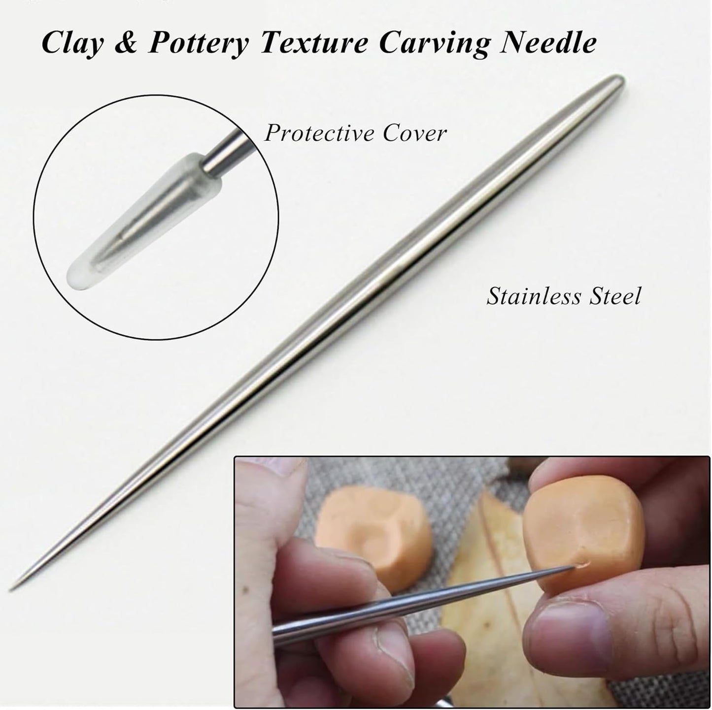 2 PCS Clay Needle Tools Sculpting Ceramics Pottery Carving Tools for Model Clay Supplies,Stainless Steel Ceramic & Pottery Needle Tools 5.9 Inch Texture Needle Pottery Scoring Tool,Silver, LXLVOUEG