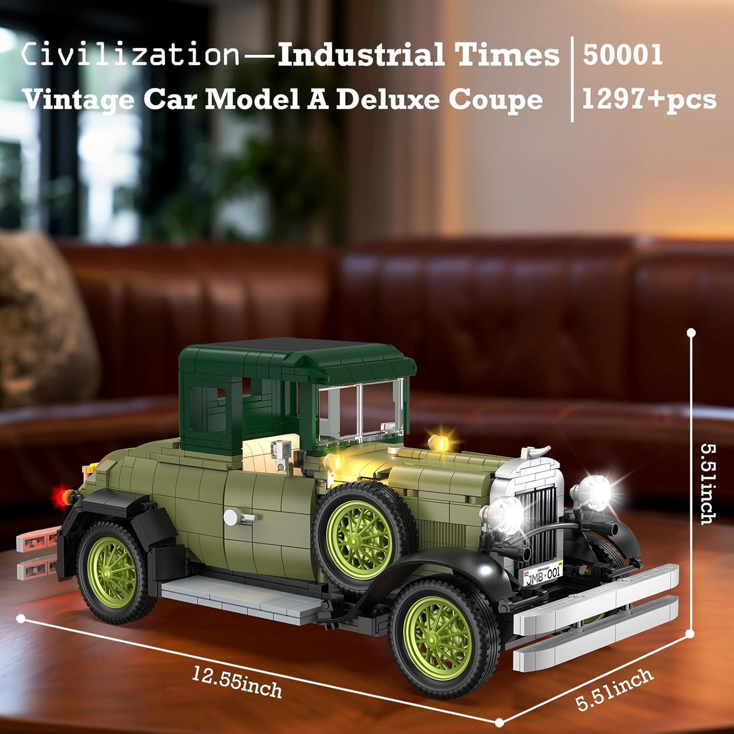 JMBricklayer Vintage Cars Building Sets for Adults with Lights 50001, Classic Retro Model Car Kits, Antique Cars Collectible Display Decorations, Building Toys Gifts for Men Women Boys Girls(1297 PCS)