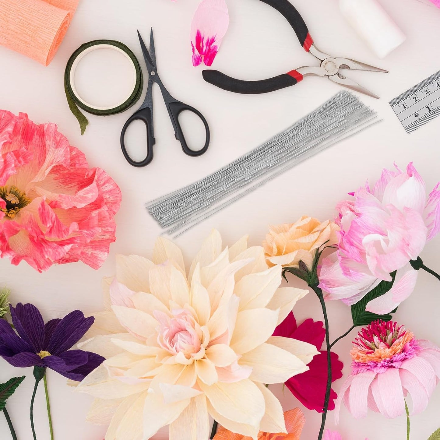 PATIKIL 24 Gauge 16" Floral Stem Wire, 100 Pcs Paper Wrapped Iron Artificial Flower Stem Accessories for DIY Bouquet Stem and Craft Decoration, Silver