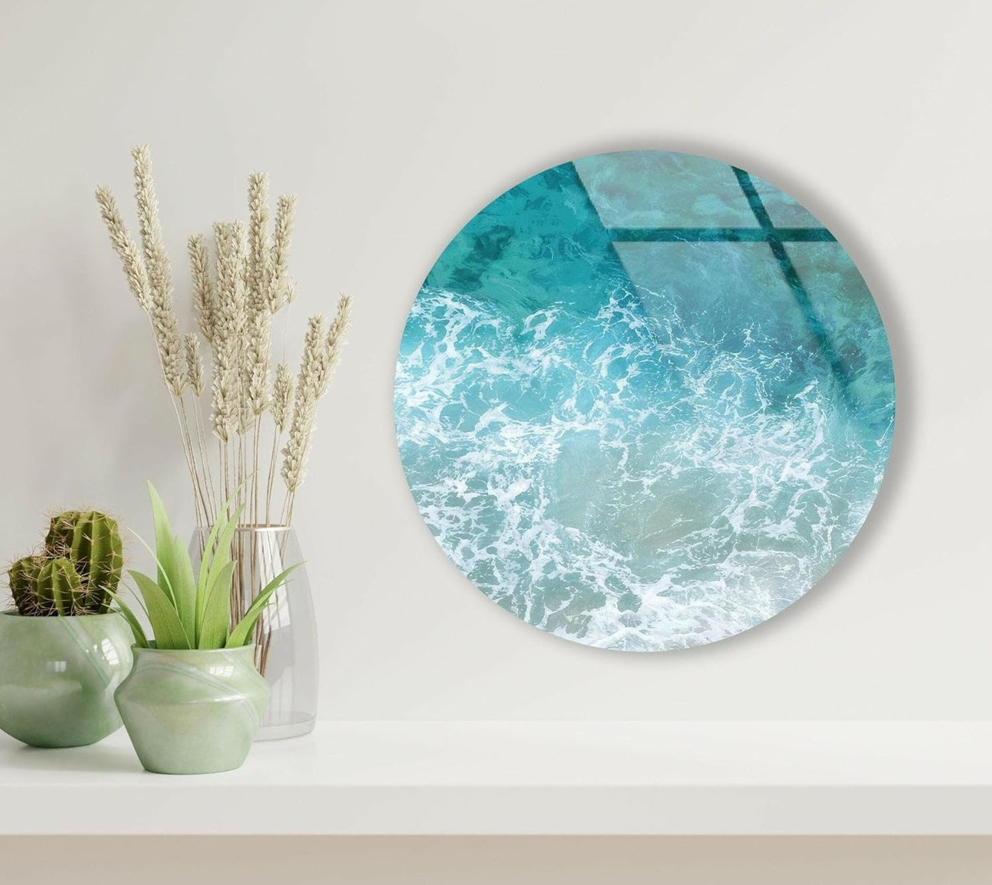 My Photostation.com 24''(60cm) Diameter Sea Waves Round Glass Wall Art Tempered Glass Printing Wall Decor Large Wall Art Wall Hangings