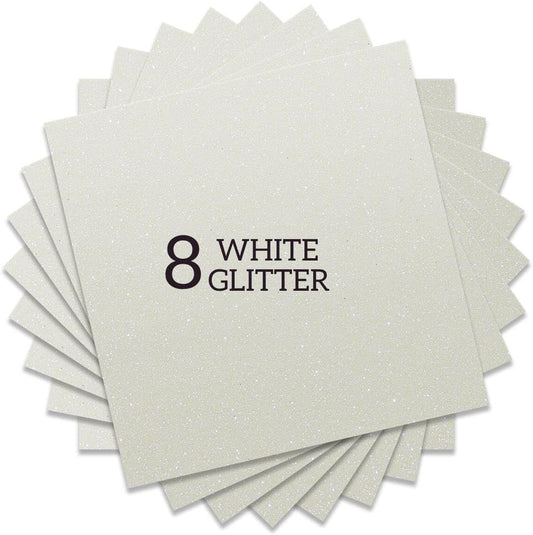 Rainbow White Glitter HTV Heat Transfer Vinyl Bundle 8 Sheets-12 x12 Iron on for DIY Shirts Gifts