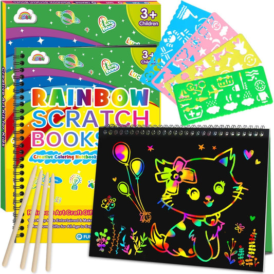 ZMLM Scratch Paper Art Craft: 2 Pack Rainbow Scratch Set for 3 4 5 6 7 8 9 10 Years Old Girls Boys Students Drawing Coloring Black Magic Art Supplies Kits Gifts School Birthday Party Toys(Classic)