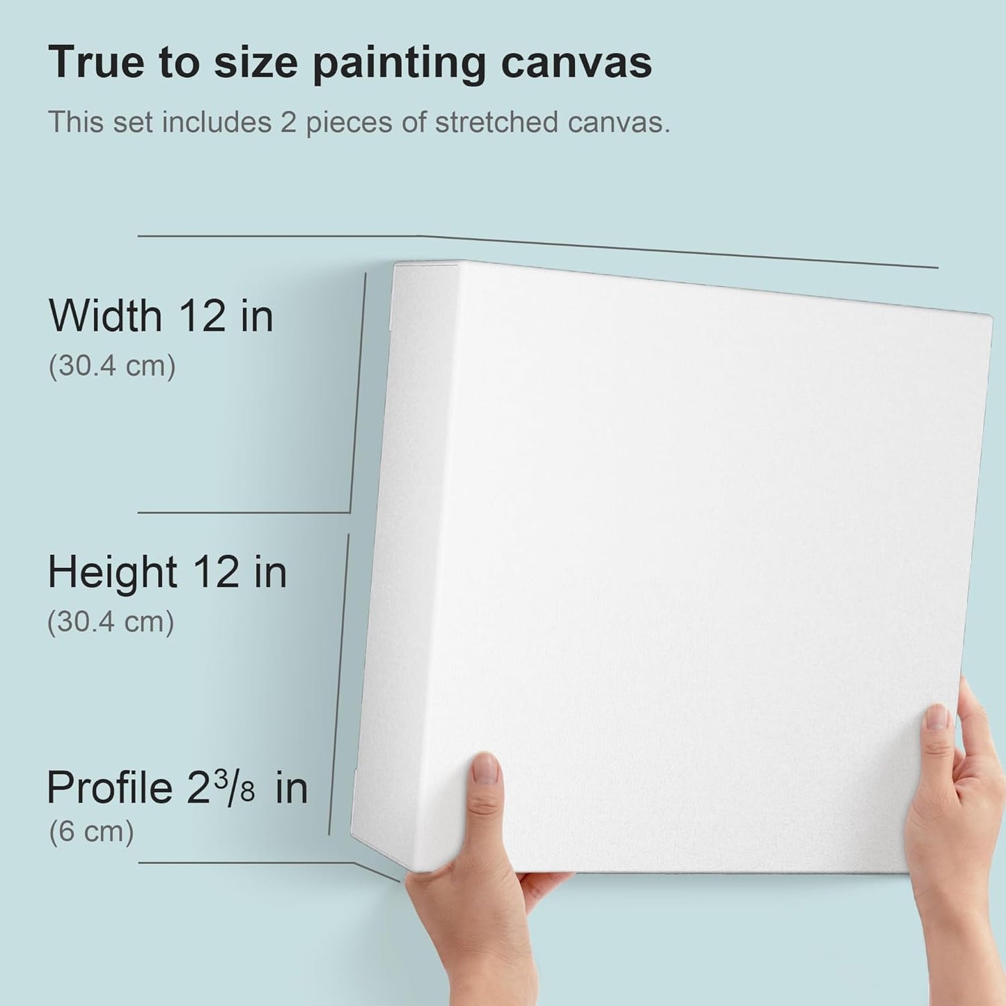 PHOENIX 12x12 Inch 2 Pack Museum Canvas - 2 3/8 Inch Thick Porfile Deep Stretched Canvas for Painting 100% Cotton 11 Oz. Gesso Primed White Blank Professional Canvas Oil & Acrylic Paints