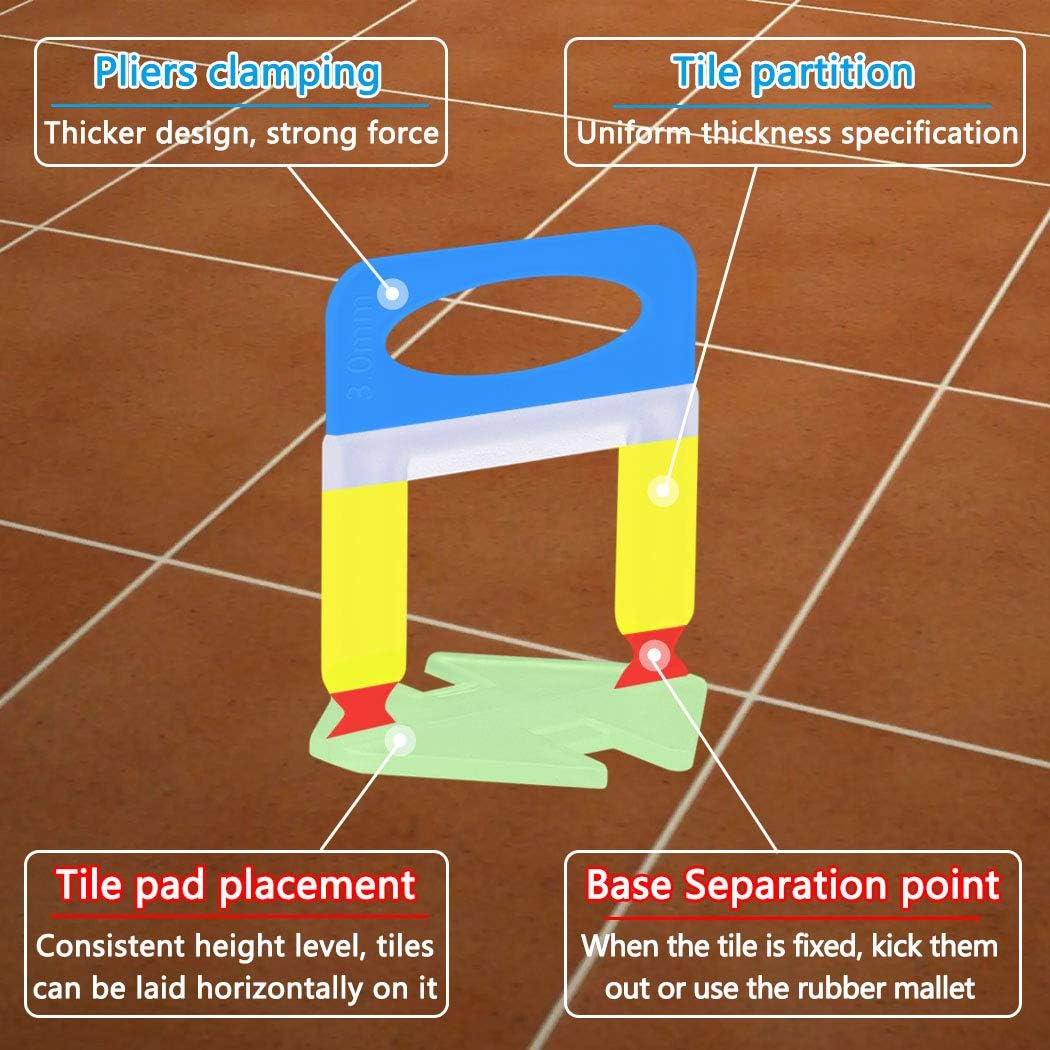 600 PCS Tile Leveling System Clips 1/8''(3mm) 600-Piece Tiles Leveler Spacers Tool for Professional Ceramic Tile and Stone Installation