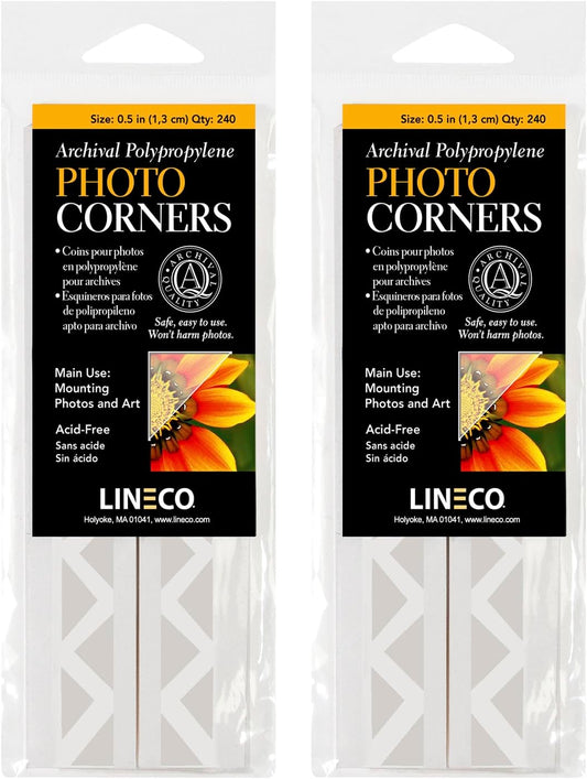 Lineco Archival Polypropylene Mounting Corners, Pressure Sensitive Acid-Free Acrylic Self-Adhesive Backing, 0.5 Inch Clear, for Artwork Photos Certificates Displaying Pictures (Qty: 240) 2 Pack