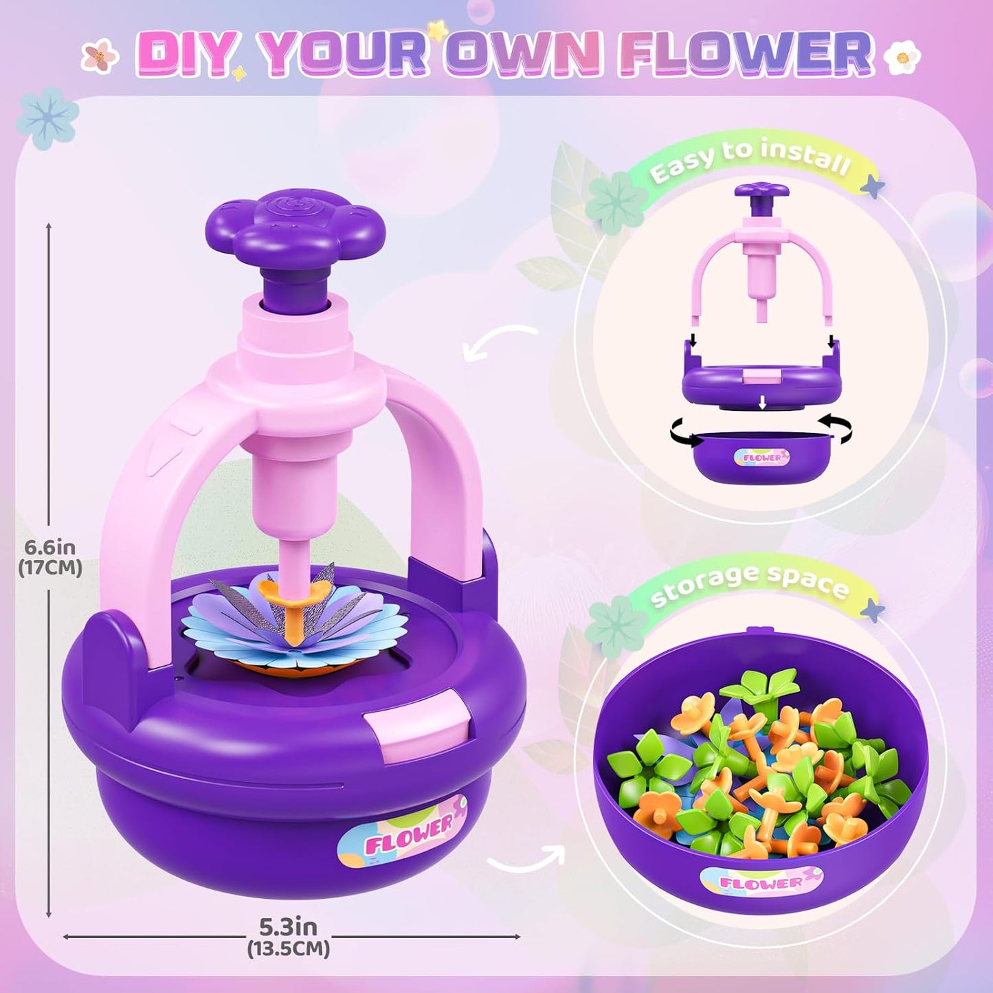 Plunack Flower Bouquets Toys for Kids Age 4-8, Flower Press Kit DIY Flowers Making Craft Kit for 4 5 6 7 Year Old Girls Floral Arts & Crafts Toys Educational Handmade Activity Set, Gift for Girls 3+