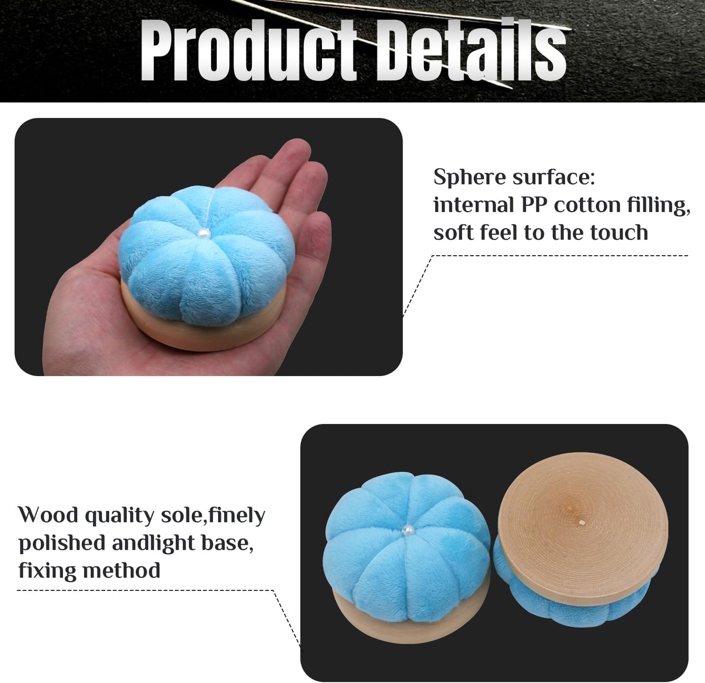 Uxney Pin Cushion,Wooden Sewing Pin Cushion Pincushion Needle Cushion for Sewing Quilting Needlework DIY Crafts(Sky Blue,2 PCS)