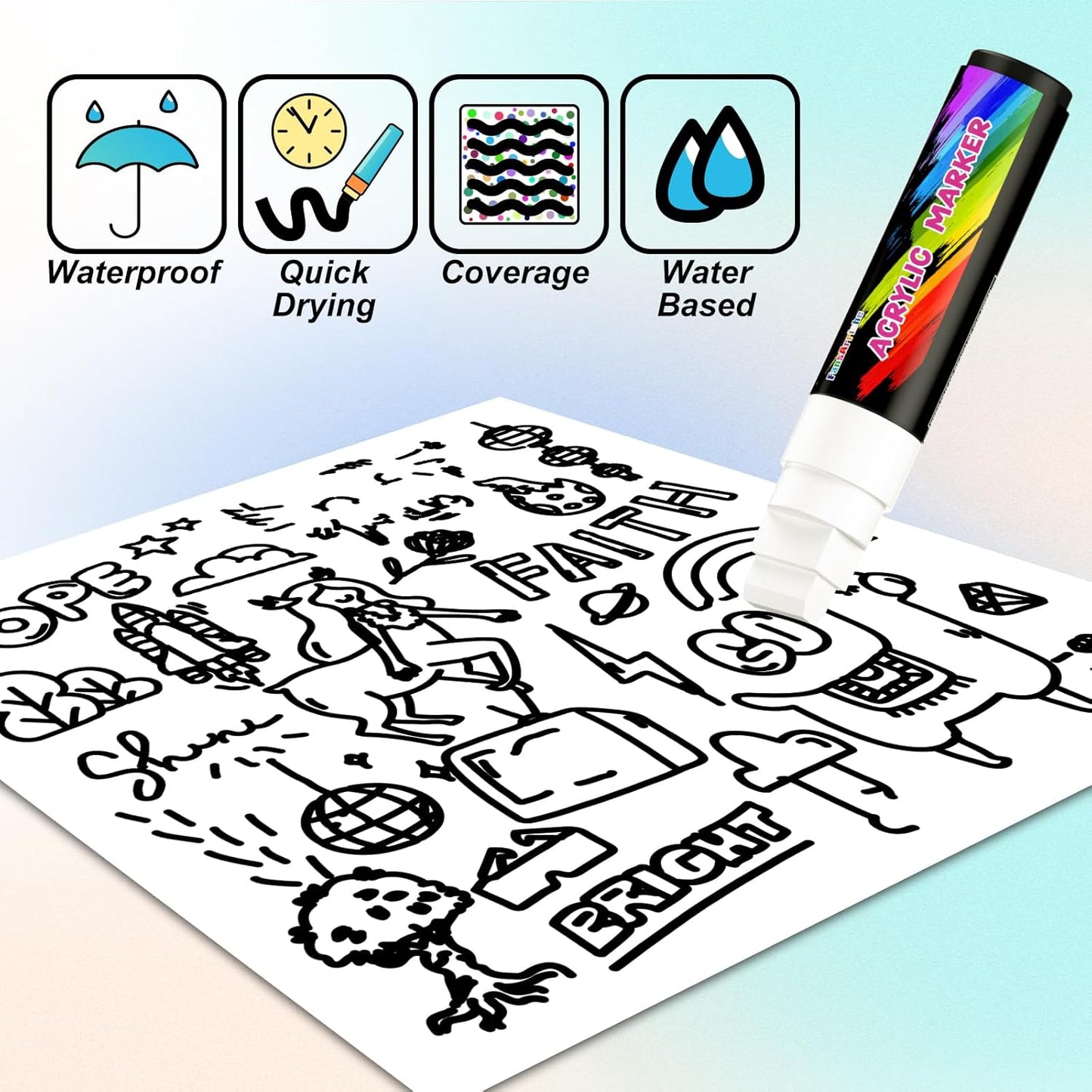 FansArriche Acrylic Paint Markers, 15mm Jumbo Felt Tip, 3 White Waterproof and Permanent Paint Pens for Tagging, Signs, Calligraphy, and Outdoor Paintings