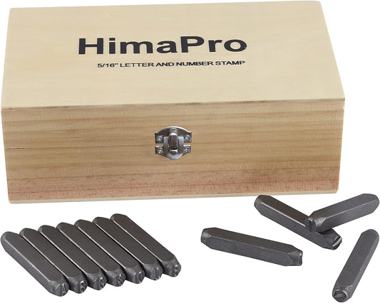 HimaPro Letter and Number Stamp Set 36pcs 40Cr Alloy Steel Metal Stamp Number & Letter Punch Set in a Wooden case (8mm 5/16 Inch)