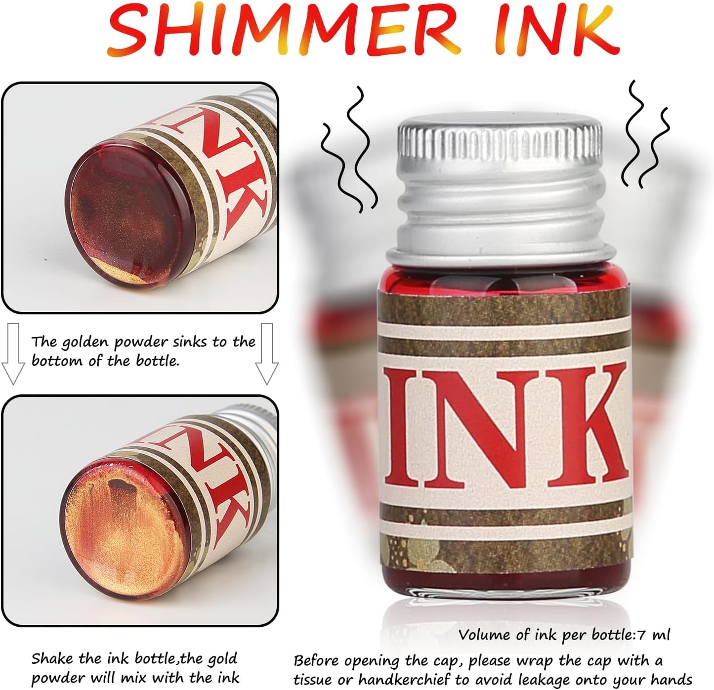 Mancola Glass Dipped Crystal Calligraphy Pen Set with 5 Colorful India Ink, 1 Pen Holder, 1 Cleaning Cup, Ink Drip Tool, Signatures, Drawing, Decoration Kits for Beginners