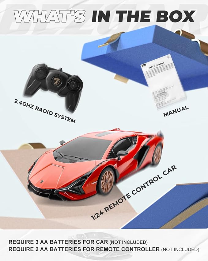 BEZGAR Remote Control Cars - 1:24 Scale Officially Licensed RC Series Lambo Sián FKP 37, Electric Sport Racing Hobby Toy Car Model Vehicle for Boys and Girls Teens and Adults Gift (Red)