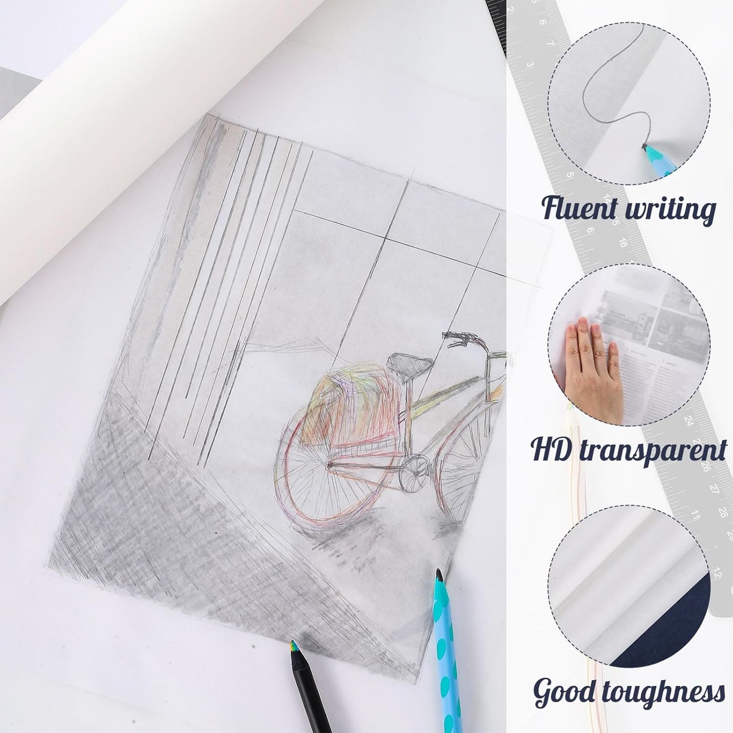 Tracing Paper Roll 24in x 30yd, White Trace Paper Pattern Paper Translucent Tracing Paper for Sewing, Drawing, Sketching, Gift Wrapping