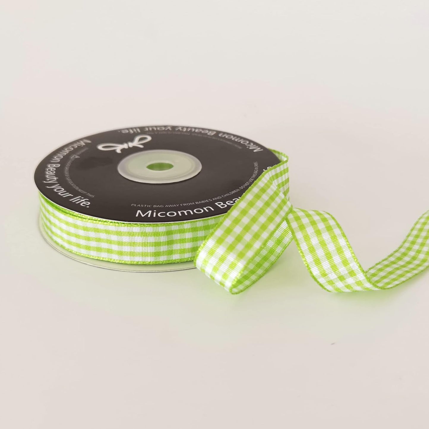 Apple Green Light Green Gingham Plaid Checked Ribbon 25 Yards Each Roll 100% Polyester (5/8",Apple.Green)