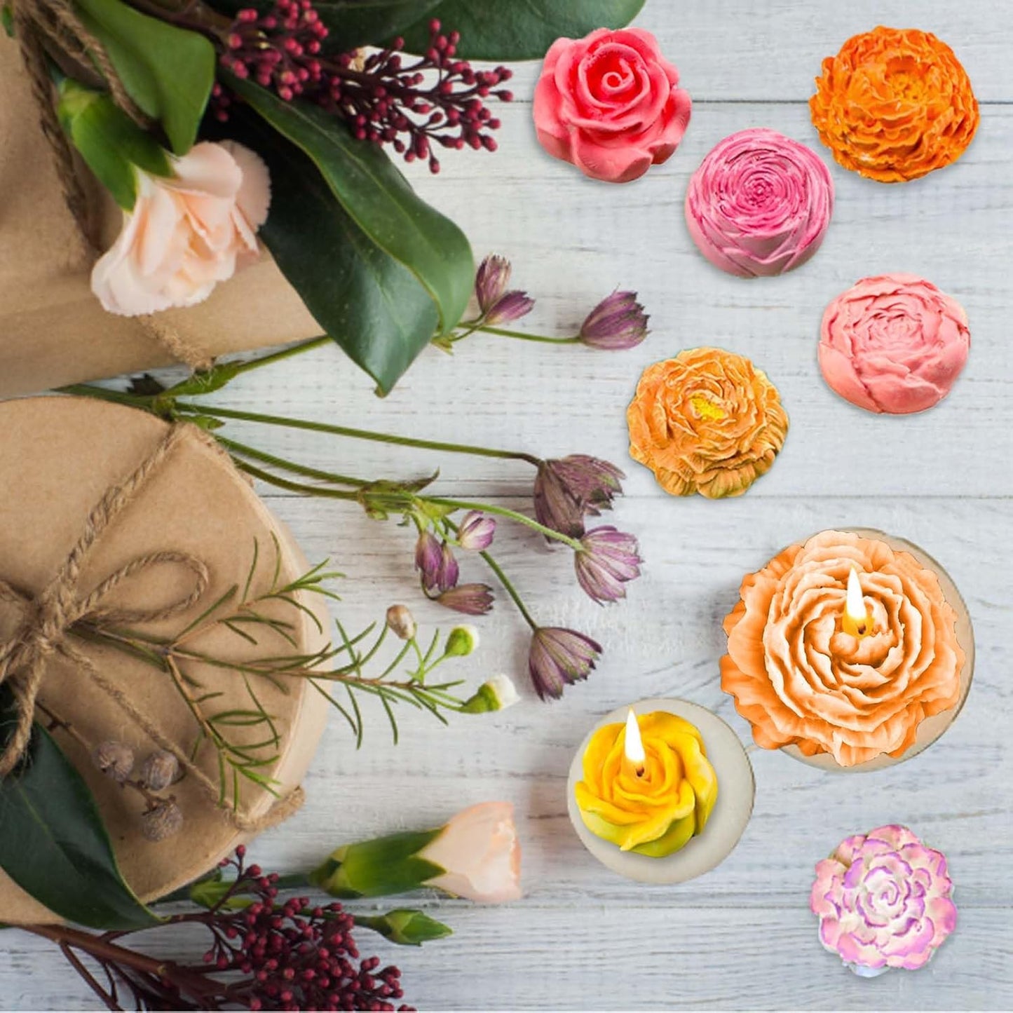 3 PCS Rose Flower Silicone Molds,Flower Candle Molds for Candle Making,Rose Peony Fondant Mold for Jelly Chocolate Cake Decorating, Epoxy Resin Wax Soap Clay Plaster Home Décor Handmade