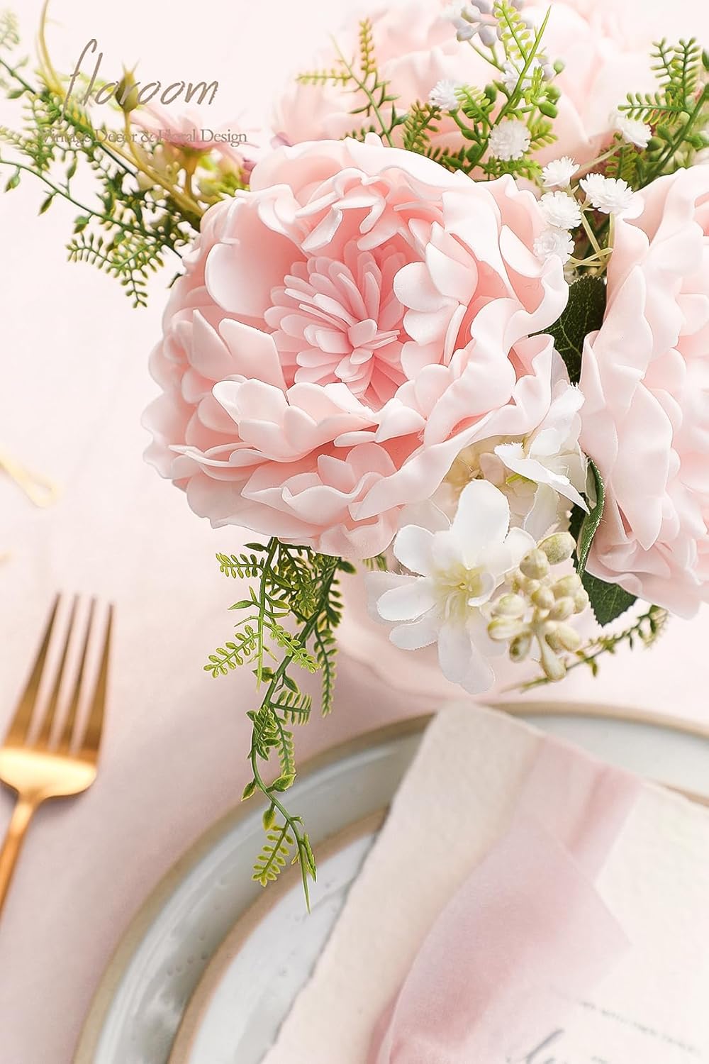 Floroom Artificial Flowers 16pcs 4" Blush Blooming Peonies Real Looking Foam Fake Peony with Stems for DIY Wedding Bouquets Pink Bridal Shower Centerpieces Floral Arrangements Party Tables Decorations