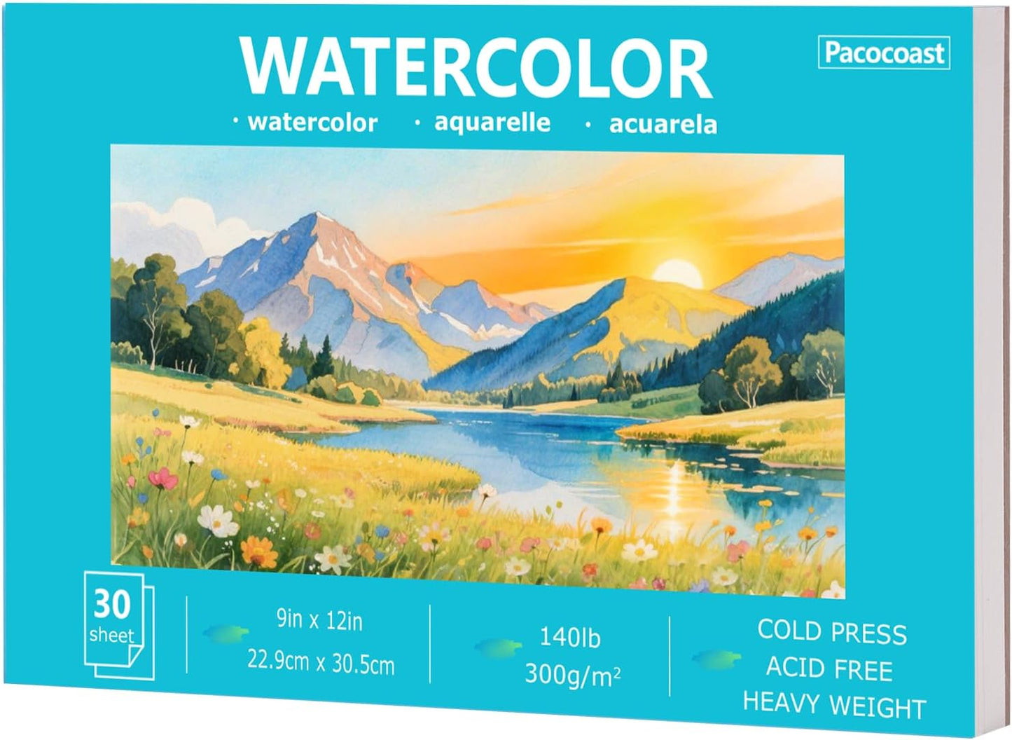 Pacocoast 5.5"x8.5" Small Watercolor Sketchbook for Kids, 30 Sheets of 140lb/300gsm Water Color Pads, Glue Bound Artist Drawing Paint Paper Book, Watercolor Notebook Journal, Teal