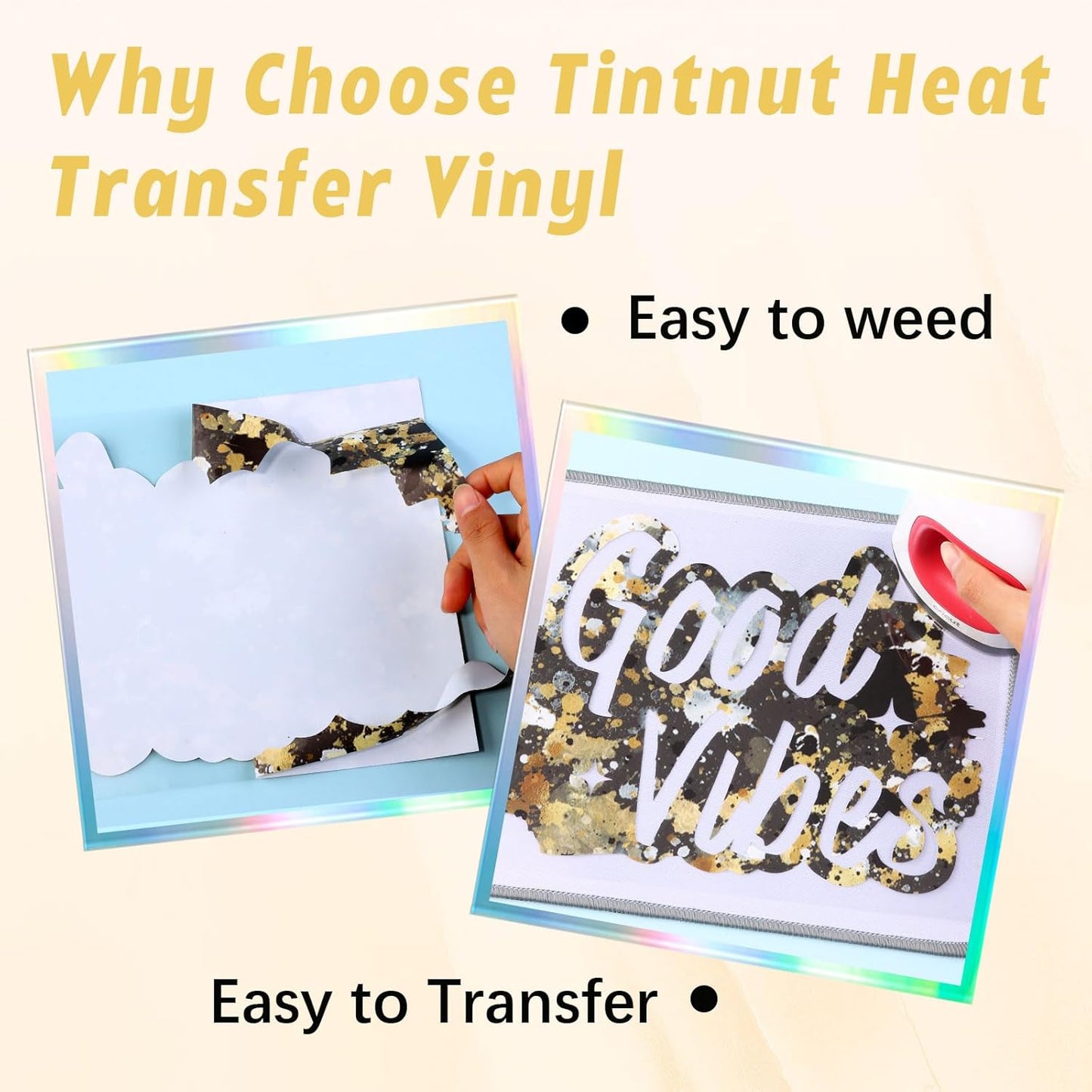 Tintnut Splash Heat Transfer Vinyl Roll - 12 Inch x 5ft Black Gold Watercolor Ink Patterned HTV Splatter Iron On Vinyl DIY T-Shirts Hats Clothes Canvas Bags