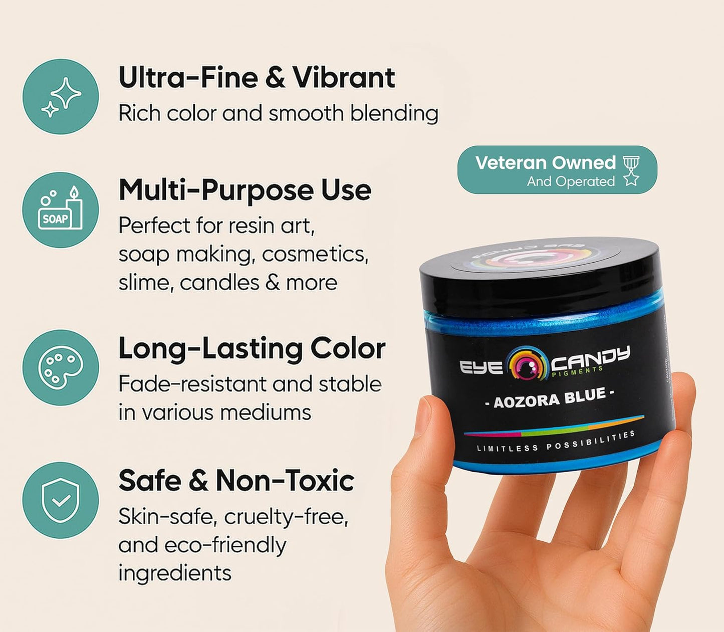 Eye Candy Pigments Premium Blue Mica Powder - Aozora Blue (50gr) - for Epoxy, Resin, Soap, Paint, Woodworking, Acrylic Pouring, Bath Bombs, Fishing Lures - DIY Arts and Crafts Additive