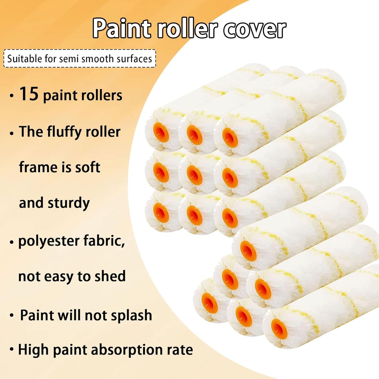 15 Pcs Paint Roller Cover with 2 Frame Set, 6 inch Microfiber Roller Covers, Washable Covers for Roller Frame, House Painting Supplies, Naps for Paint Roller Brush for Painting Walls Ceilings