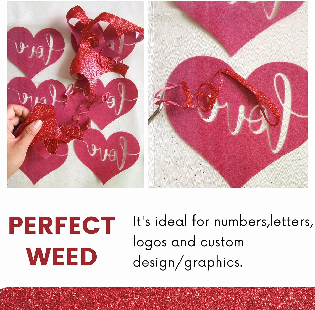 Red Glitter HTV Heat Transfer Vinyl Bundle 8 sheets-12 x12 Iron on Vinyl for T Shirts Hats Clothing Compatible with Cricut Cameo Heat Press Machine