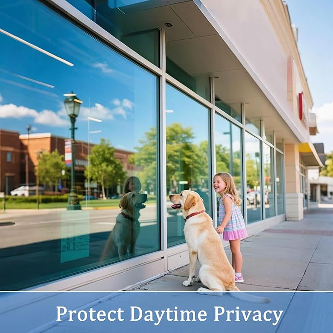 Coavas One Way Privacy Window Film,Daytime Window Tint for Home, Reflective Mirror Glass Window Film See Out Not in,Heat UV Blocking Anti-Glare Window Covers with 3 Tools, 35.4 x 197 Inch, Blue