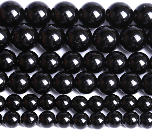 8MM Natural Black Agate Gemstone Beads Round Loose Stone Beads for Jewelry and Bracelets Making 90pcs 2 Strands 32"
