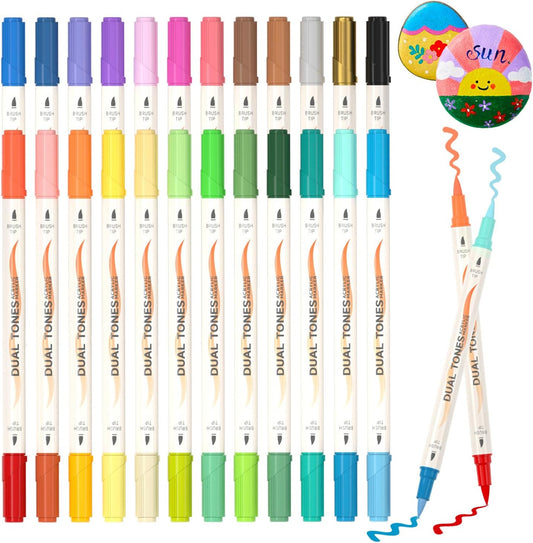 Shuttle Art 24 pack Dual Tone Acrylic Paint Markers, 48 Colors Acrylic Paint Pens for Rock Painting, Ceramic, Wood, Canvas, Glass, Stone, Fabric, Card Making, DIY & Art Supplies