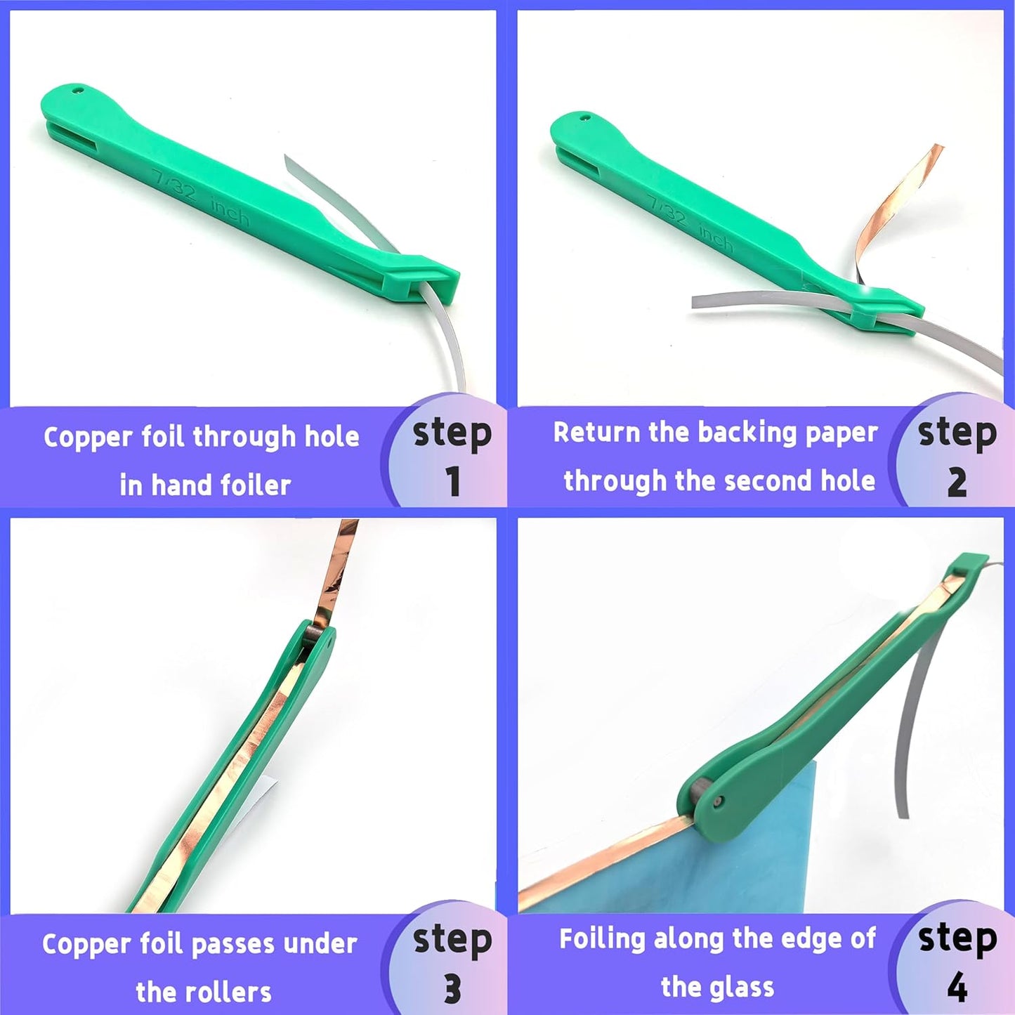 Copper Foil Hand Foiler for Stained Glass, 7/32" and 1/4" Hand Foiler Tool Kits, Green