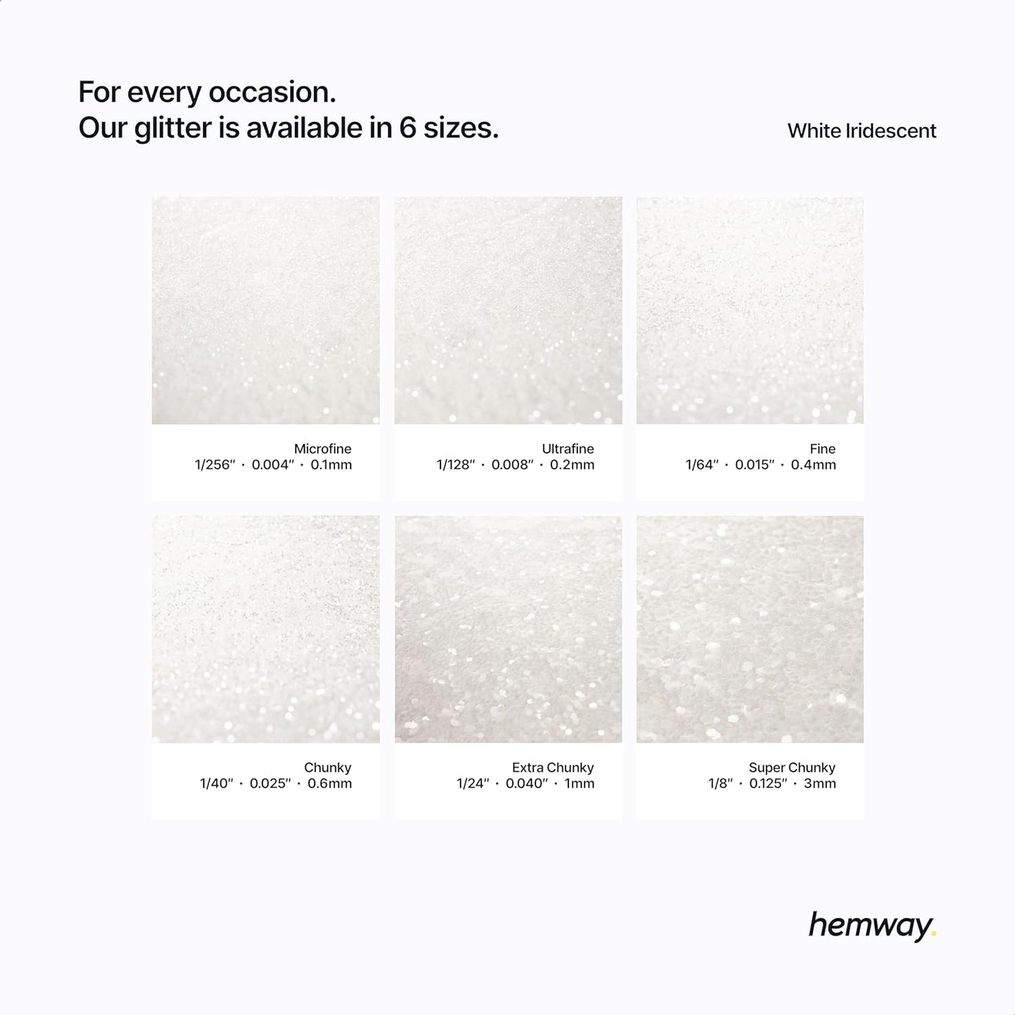 Hemway Polyurethane & Epoxy Resin Glitter 100g / 3.5oz Metallic Crystal Flake Additive for Flooring Jewelry Tumblers Glass Pigment - Chunky (1/40" 0.025" 0.6mm) - White Iridescent