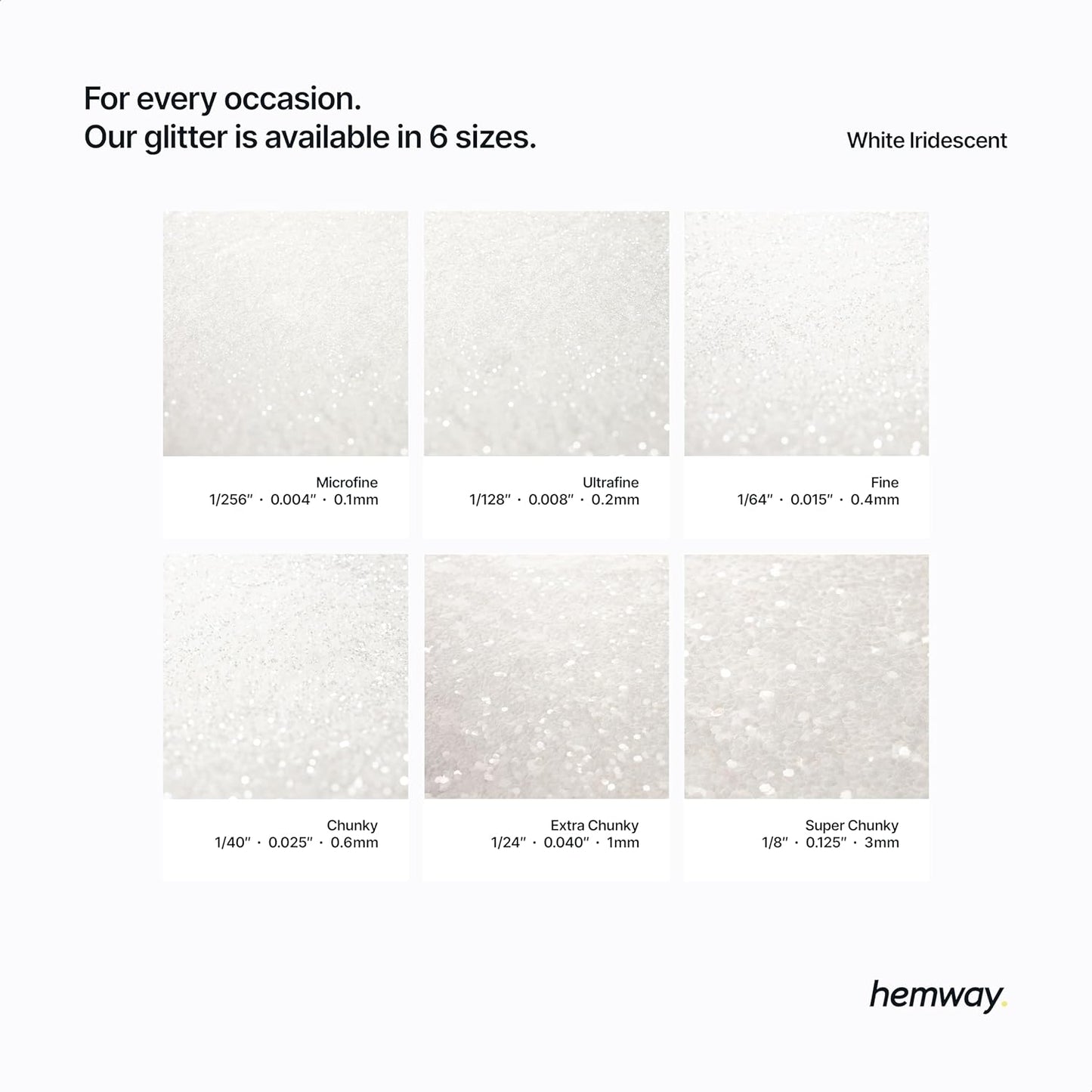 Hemway Polyurethane & Epoxy Glitter 100g Metallic Crystal Flake Additive for Halloween, Jewellery Making, Tumblers and Resin - Ultrafine (1/128" 0.008" 0.2mm) - White Iridescent