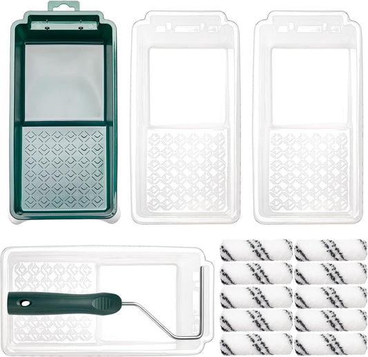 Paint Roller Kit, 15 Pcs 4 Inch Small Roller, Paint Tray, Paint Tray Liners and Paint Roller Frame, Home Improvement Paint Supplies, Mini Paint Rollers for Painting Walls