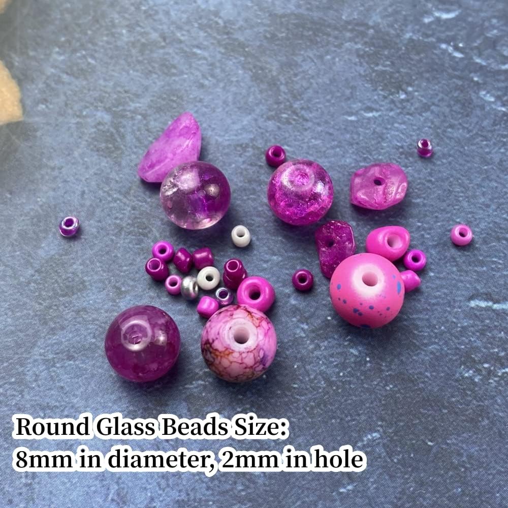 Assorted Glass Resin Beads Multi Size Colors Smooth Cracked Gravel Millet Spacer Beads for Bracelets Necklace Earring DIY Jewelry Making Craft(Rose Red Series)