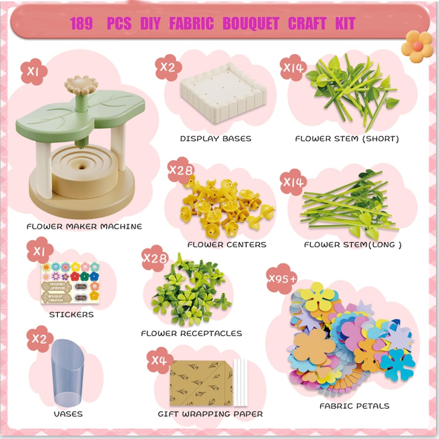 Toys for Girls 3 4 5 6 7 8 9 10 Years Old,189 PCS DIY Craft Kits for Kids,Fabric Flower Bouquets for Girls Gifts,Educational Preschool Learning Toys for Toddler Kids,Birthdays Gifts,Stocking Stuffers