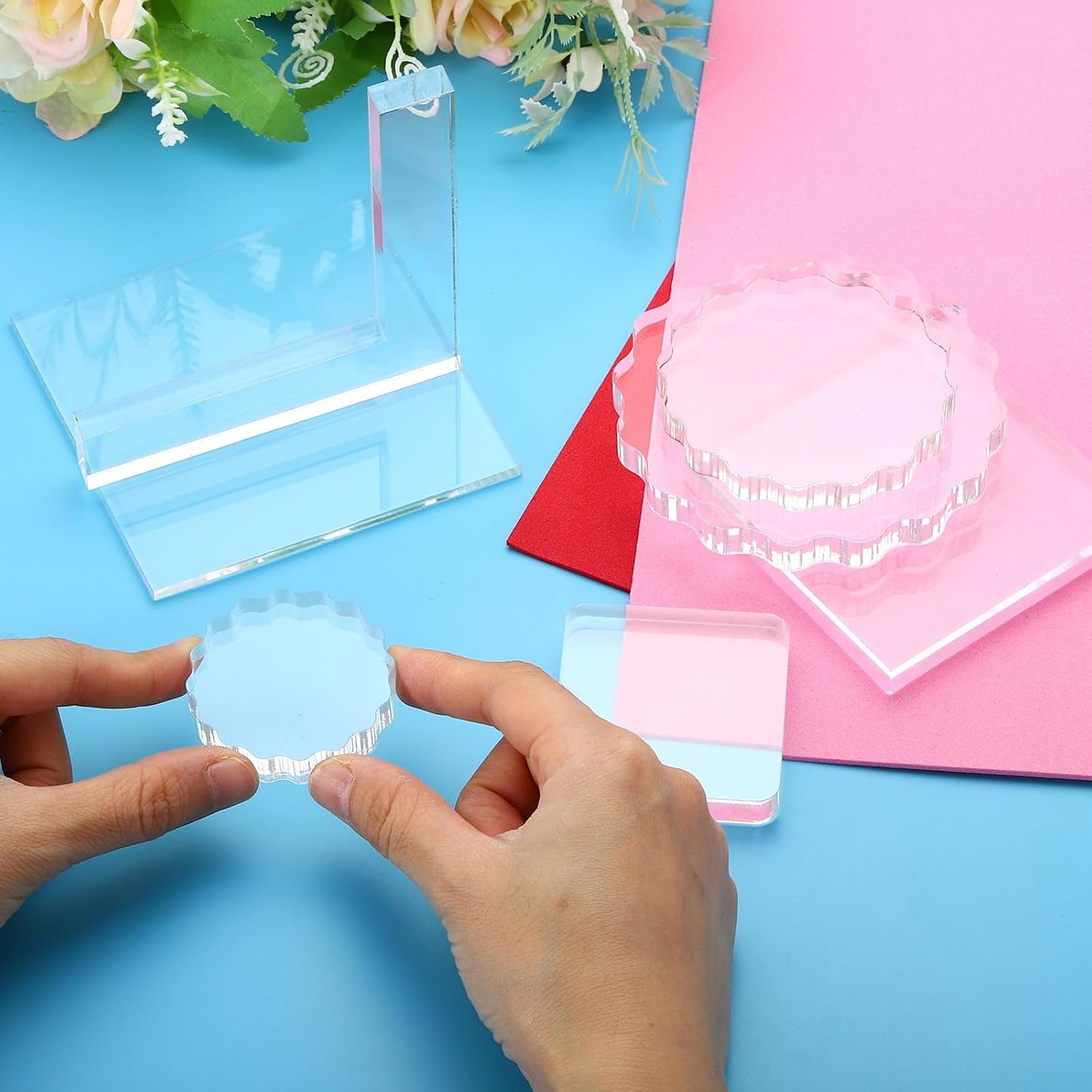 PATIKIL Acrylic Stamp Block, 1 Pack Clear Stamping Block with Grid Line Decorative Mounting Blocks Set Rectangle for Scrapbooking DIY Crafts Card Making