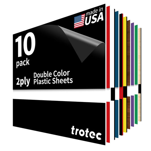 Trotec TroLase | 8"x12"x1/16", 10 Pcs | Multicolor | 2 Ply | Modified Acrylic | Laser Engraving Double Color Plastic Sheet | Engraving Blanks for Laser, Saw, Guillotine | Made in USA
