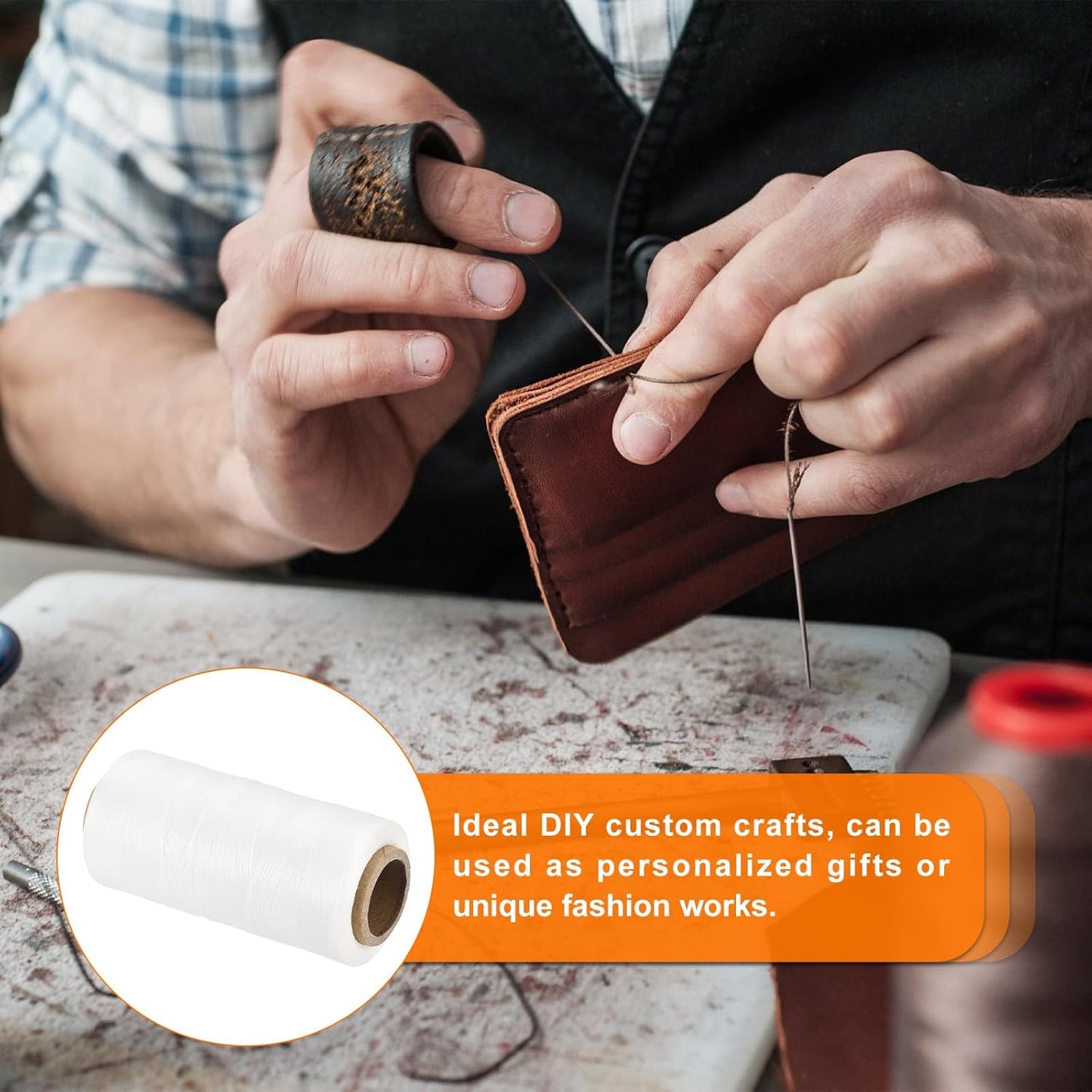 MECCANIXITY Waxed Thread,284 Yard 0.8mm 150D Flat Wax Thread Polyester Waxed String for Leather Sewing Hand Weaving Book Binding Home Decoration, White