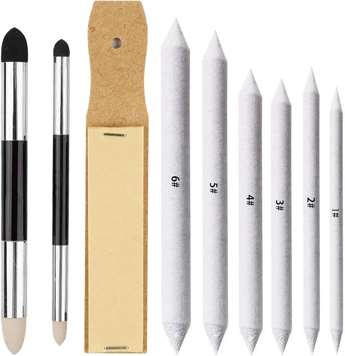 Haojiaho Blending Stump, 9pcs Blending Stumps, Blending Sponge Pens and Sandpaper Pencil Sharpener, Washable & Reusable, Tortillions Paper Art Blenders for Student Artist Charcoal Sketch Drawing